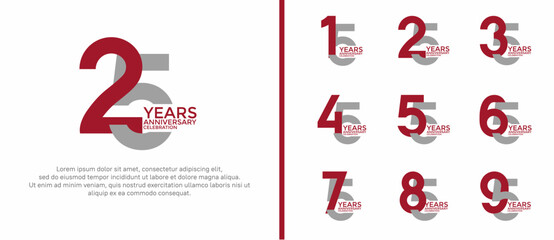 anniversary logo style set with red and gray color can be use for celebration moment
