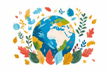 World Earth day concept with green planet earth globe and World environment day flat illustration