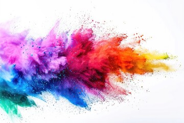 colorful rainbow holi paint color powder explosion isolated white wide panorama background