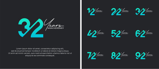 Naklejka premium anniversary logo style set with green color can be use for celebration moment