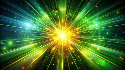 Obraz premium Vibrant abstract composition featuring mesmerizing green and yellow light streaks radiating dynamic energy on a dark mysterious background.
