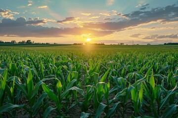 corn field and sunrise on blue sky