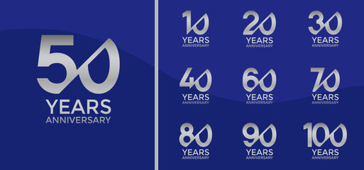 anniversary logo style set with silver color and slash can be use for celebration moment