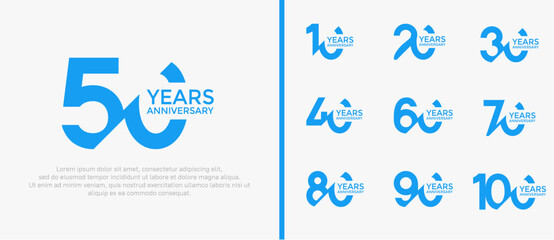 anniversary logo style set, blue color with slash can be use for celebration moment
