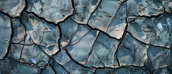 Fototapeta premium Panoramic close-up, high detail scan of cracked ceramic material, Generative AI 