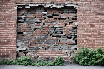 Destroyed brick wall