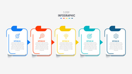 Five Step Infographic design element template for presentation. info graphic illustration. process diagram and presentations step,  banner, flow chart, 5 option template.