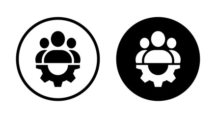 People group with gear icon on black circle. Management team, teamwork development concept
