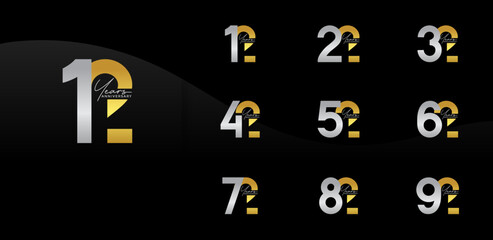 anniversary logo style set with silver and golden color can be use for celebration moment