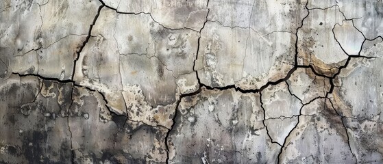 Obraz premium Panoramic close-up, high detail scan of cracked wall material, Generative AI