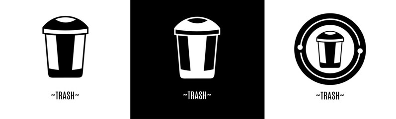 Trash logo set. Collection of black and white logos. Stock vector.