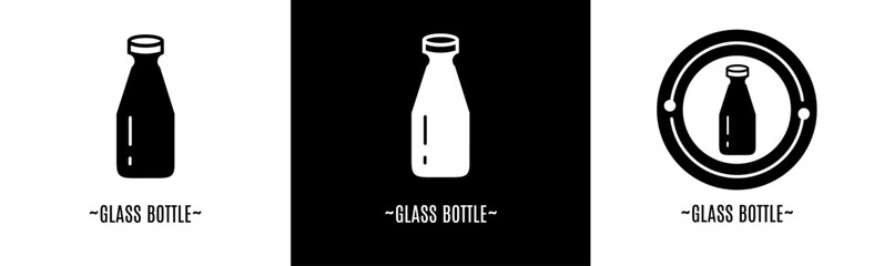 Glass bottle logo set. Collection of black and white logos. Stock vector.