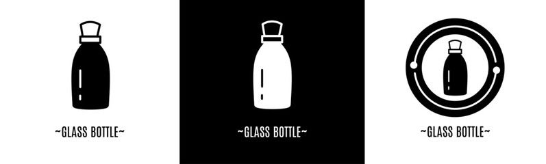Glass bottle logo set. Collection of black and white logos. Stock vector.