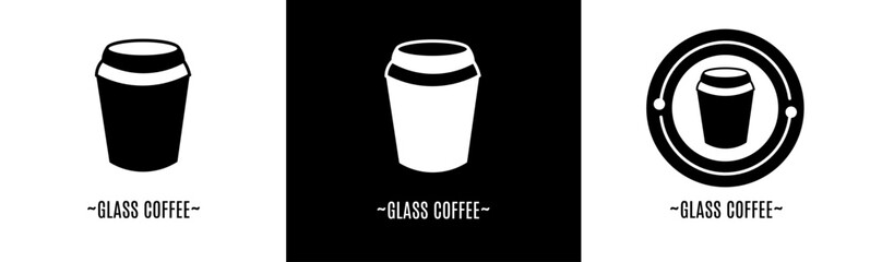 Glass coffee logo set. Collection of black and white logos. Stock vector.