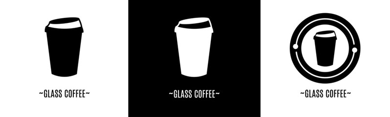 Glass coffee logo set. Collection of black and white logos. Stock vector.