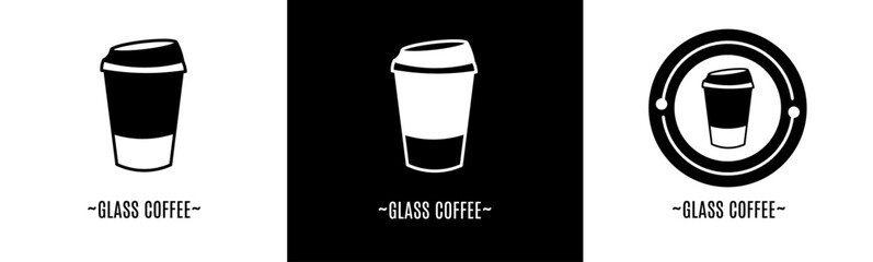 Glass coffee logo set. Collection of black and white logos. Stock vector.