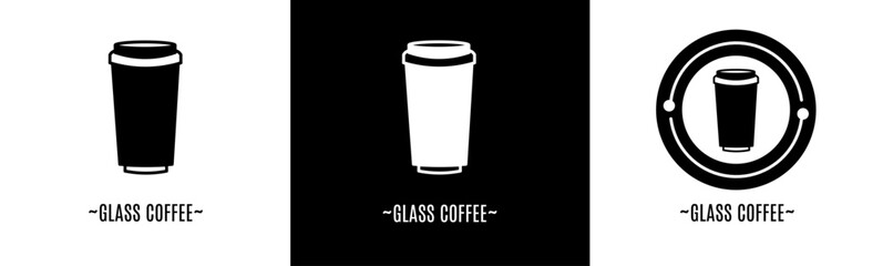 Glass coffee logo set. Collection of black and white logos. Stock vector.