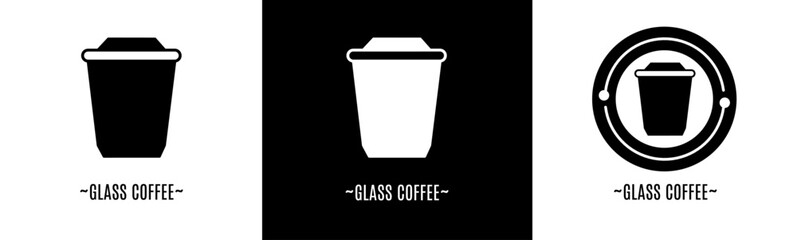 Glass coffee logo set. Collection of black and white logos. Stock vector.