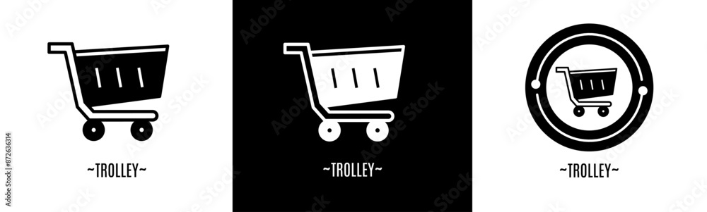 Sticker Trolley logo set. Collection of black and white logos. Stock vector.