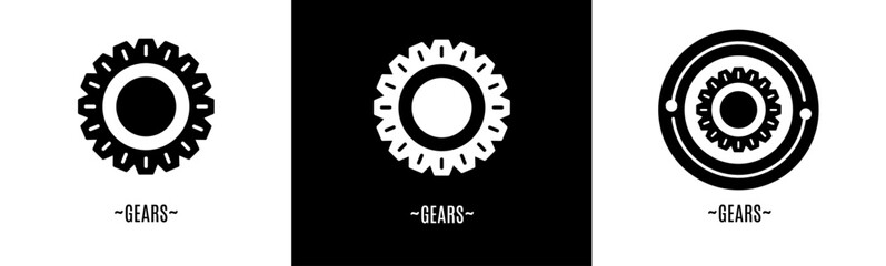 Gears logo set. Collection of black and white logos. Stock vector.