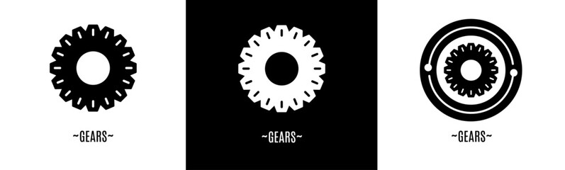 Gears logo set. Collection of black and white logos. Stock vector.