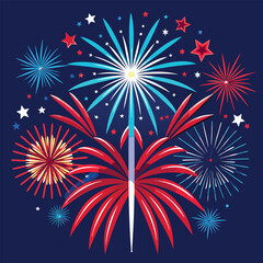 Fireworks on July 4th, red and blue