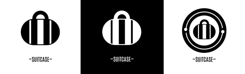 Suitcase logo set. Collection of black and white logos. Stock vector.