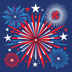 Fototapeta premium Fireworks on July 4th, red and blue