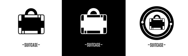 Suitcase logo set. Collection of black and white logos. Stock vector.