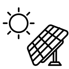 Tilted Solar Panel with sun Icon - Outline Icon, Editable Stroke, Suitable for Web, UI, Mobile Application