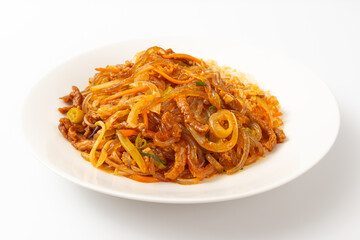 Japchae rice on a white background