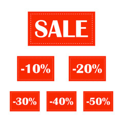 Set of red sale discount label on white background. Vector illustration