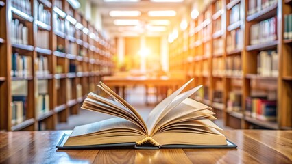 Open Book on Wooden Table in High School Library. Perfect for: Back to School, Graduation, Education Events, Libraries