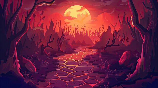 The road to hell. Cartoon illustration.