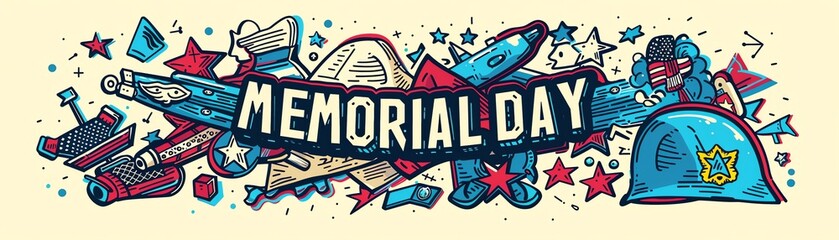 Memorial day tribute badge with vintage army elements