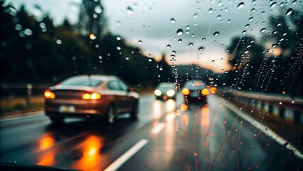 High-Resolution Car Windshield with Raindrops. Perfect for: Road Safety Campaigns, Automotive Shows, Weather Forecasts, Driving Schools