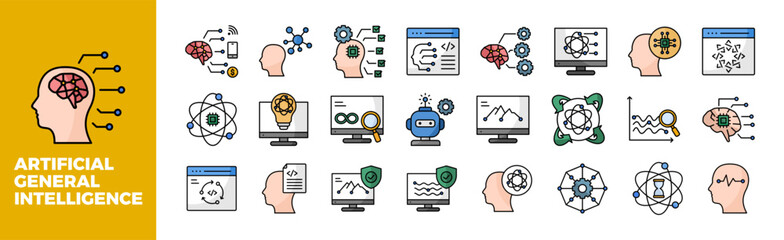 Artificial General Intelligence Icon Set For Design Elements, technology, artificial intelligence, ai, robot