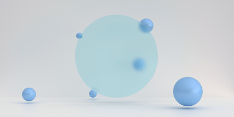 Circular glass podium, Circular stage, Circular podium base, clear glass backdrop 3D illustration