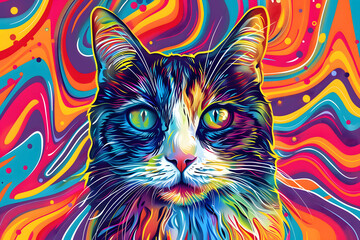 Feline Face in Vibrant Hues