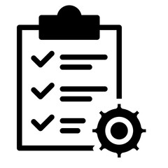 Technical check list. Clipboard add gear icon. Technical support check list with cog. Management business concept. Vector illustration.