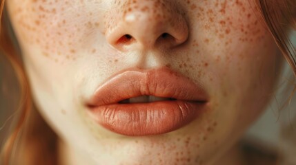 Fototapeta premium A woman with a red head and a pink lip. Generate AI