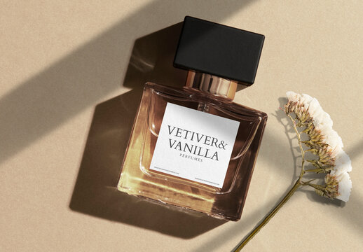 Label Perfume Bottle Flatlay Mockup