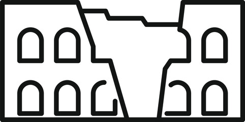 Simple line drawing representing a destroyed building, potentially after a war or an earthquake
