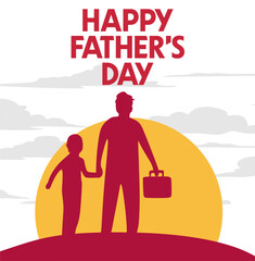 happy father's day with a silhouette of a father on a beautiful sky background