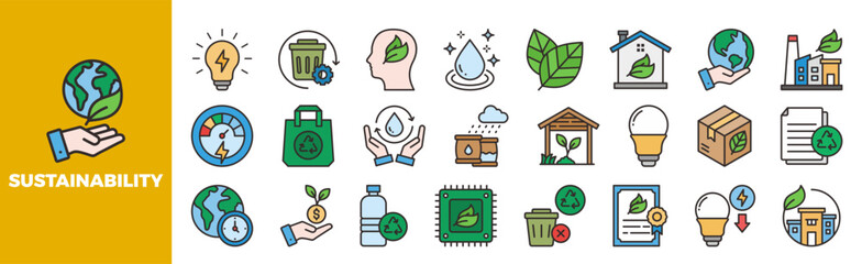 Sustainability Icon Set For Design Elements, green, sustainable, eco, ecology, environment