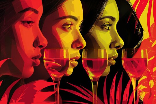 Artistic neon portrait of a woman with a drink symbolizing elegance modernity and sophistication with vibrant glowing colors and a dynamic artistic style.