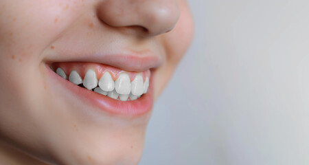Obraz premium Woman with Smile Teeth Whitening Treatment Closeup, Bright Wight Teeth, Dental clinic patient, stomatology