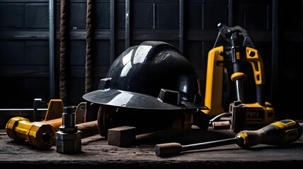 Fototapeta premium construction helmet and tools