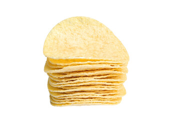 Potato chips isolated on white background with clipping path. delicious potato chips.