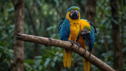 Obraz premium The daily life of a vibrant blue-and-yellow macaw in the Amazon rainforest ai_generated